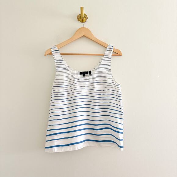 Theory Silk Striped Scoop Neck Painted Stripe Tank Top White/Blue M - Picture 1 of 10